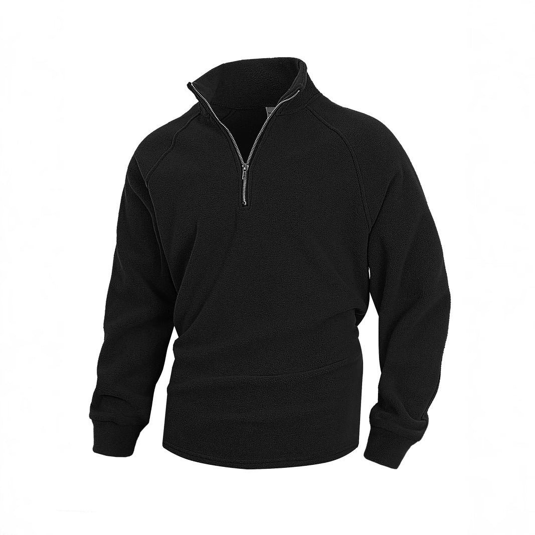 Men’s Slim Fit Coral Fleece Pullover – Stand Collar Long Sleeve Winter Coat