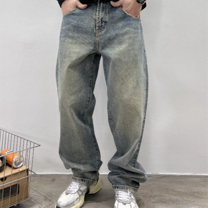 Men’s Autumn Baggy Straight Jeans – Casual Long Denim Trousers