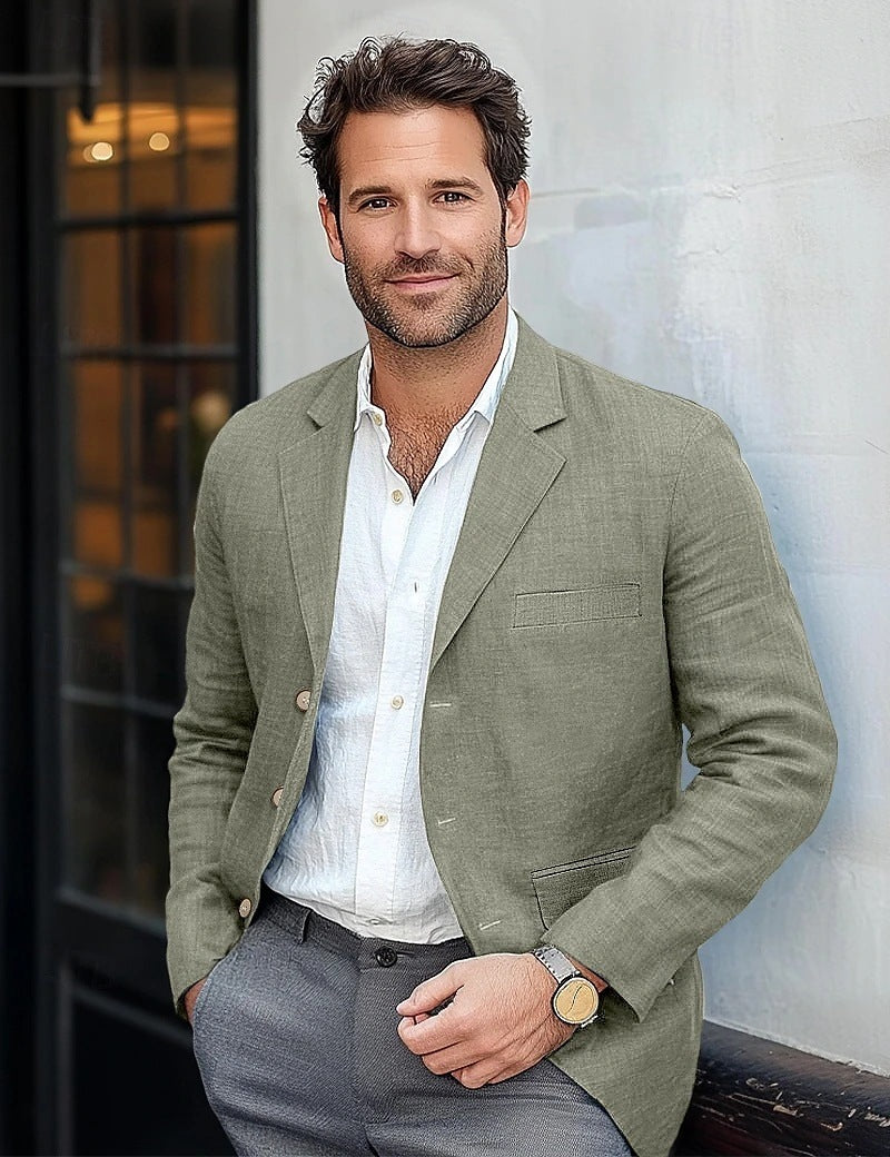 Men’s Casual Cotton-Linen Blazer – Lightweight Breathable Suit Jacket for Spring & Summer