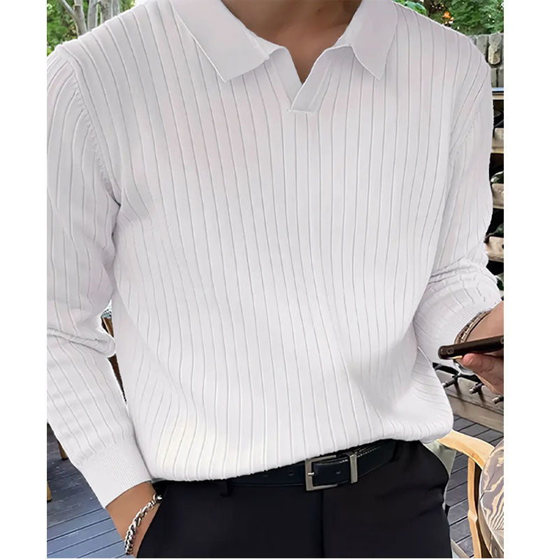 Men’s Knitted Long-Sleeve Lapel T-Shirt – Casual Stylish Pullover