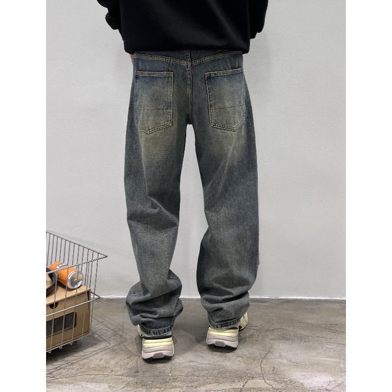 Men’s Autumn Baggy Straight Jeans – Casual Long Denim Trousers