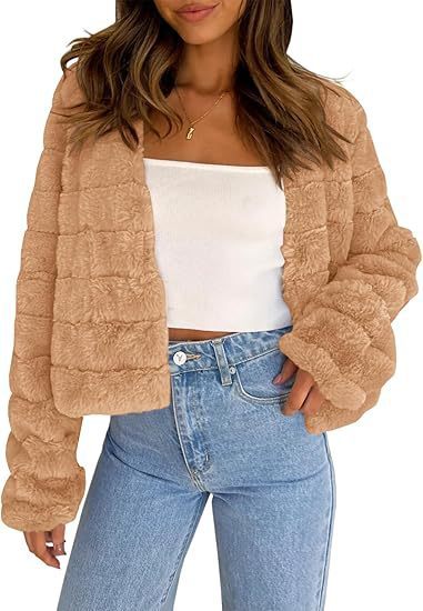 Women’s Faux Fur Cardigan – Long Sleeve Front Open Short Coat, Cozy Winter Outerwear