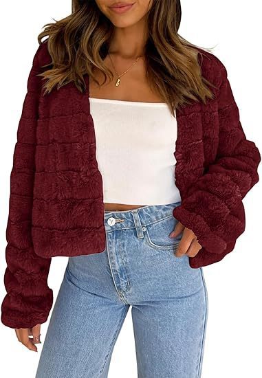 Women’s Faux Fur Cardigan – Long Sleeve Front Open Short Coat, Cozy Winter Outerwear
