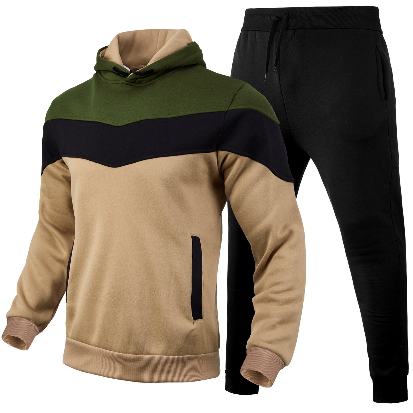 Men’s Color Block Hoodie & Sweater Sportswear Set – Casual Athletic Suit