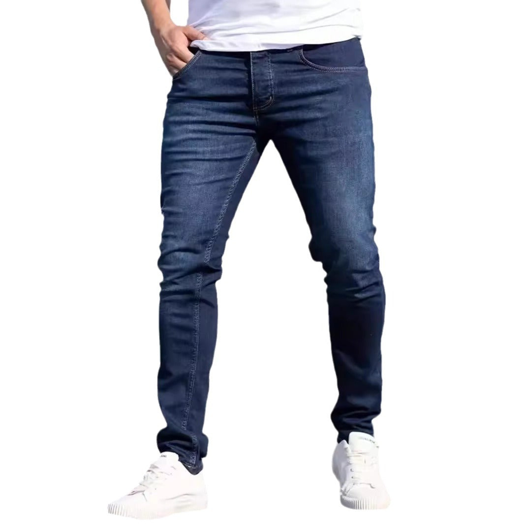 Men’s European & American Slim Fit Distressed Casual Jeans – Trendy Worn Denim Pants