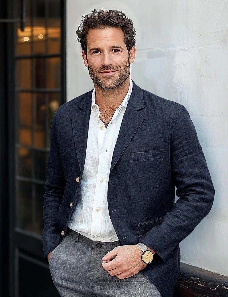 Men’s Casual Cotton-Linen Blazer – Lightweight Breathable Suit Jacket for Spring & Summer
