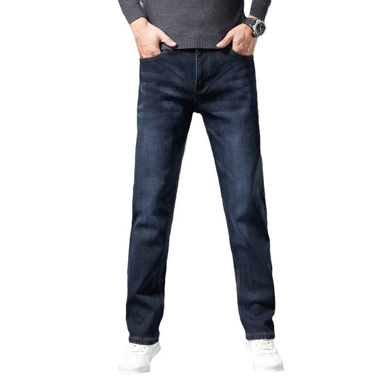 Men’s Fleece-Lined Straight Leg Jeans – Loose Fit Plus Size Winter Denim