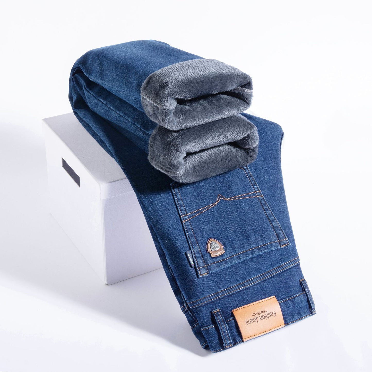 Men’s Fleece-Lined Straight Leg Jeans – Loose Fit Plus Size Winter Denim