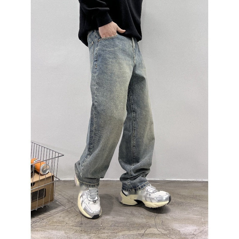 Men’s Autumn Baggy Straight Jeans – Casual Long Denim Trousers