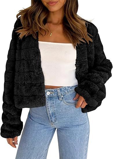 Women’s Faux Fur Cardigan – Long Sleeve Front Open Short Coat, Cozy Winter Outerwear