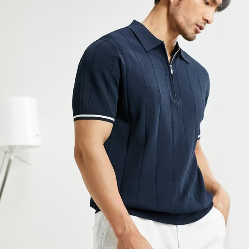 Men’s Short Sleeve Polo Shirt – Summer Lapel Zipper Casual T-Shirt Top