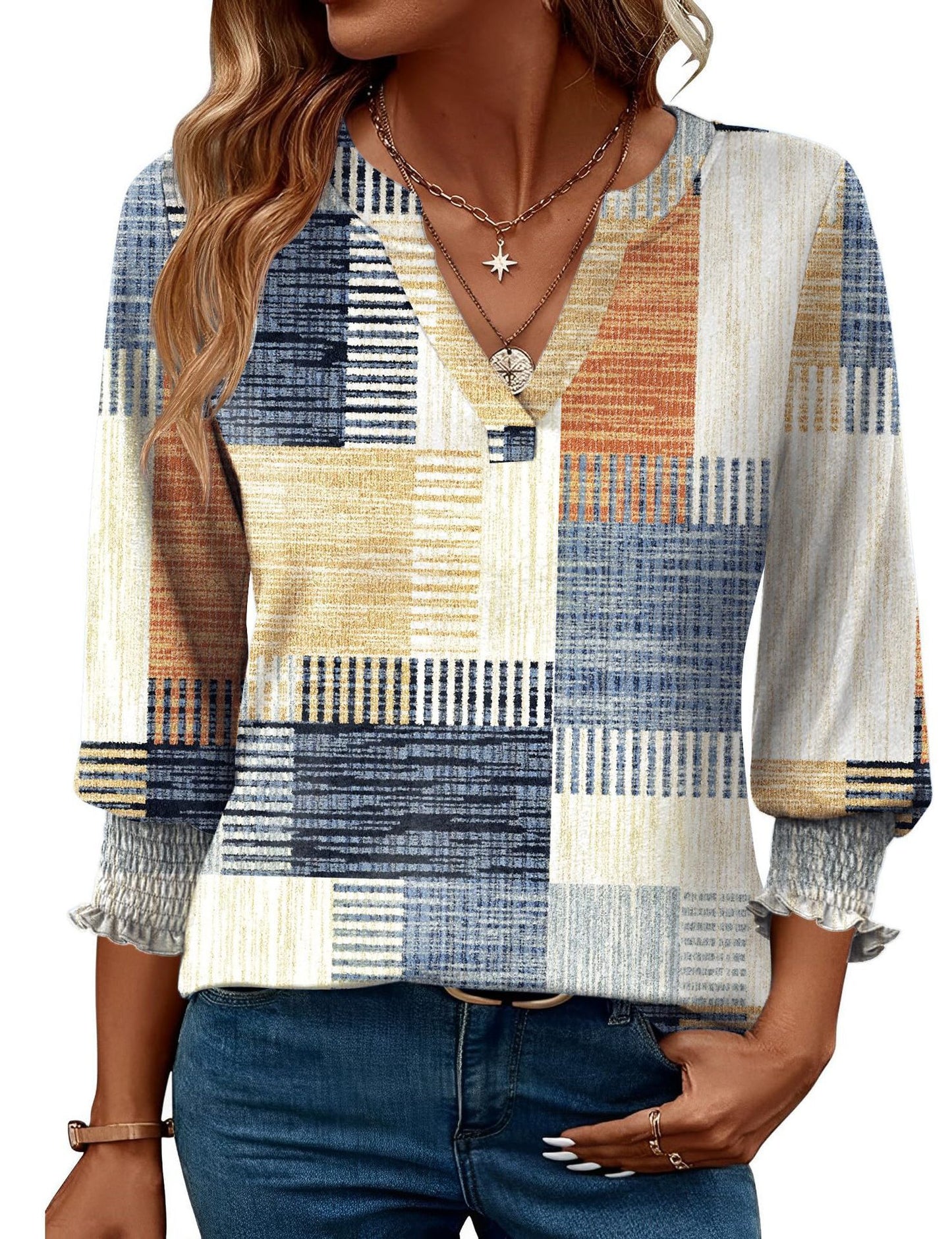 Women’s Three-Quarter Sleeve Floral Print Casual Shirt – Stylish Everyday Top