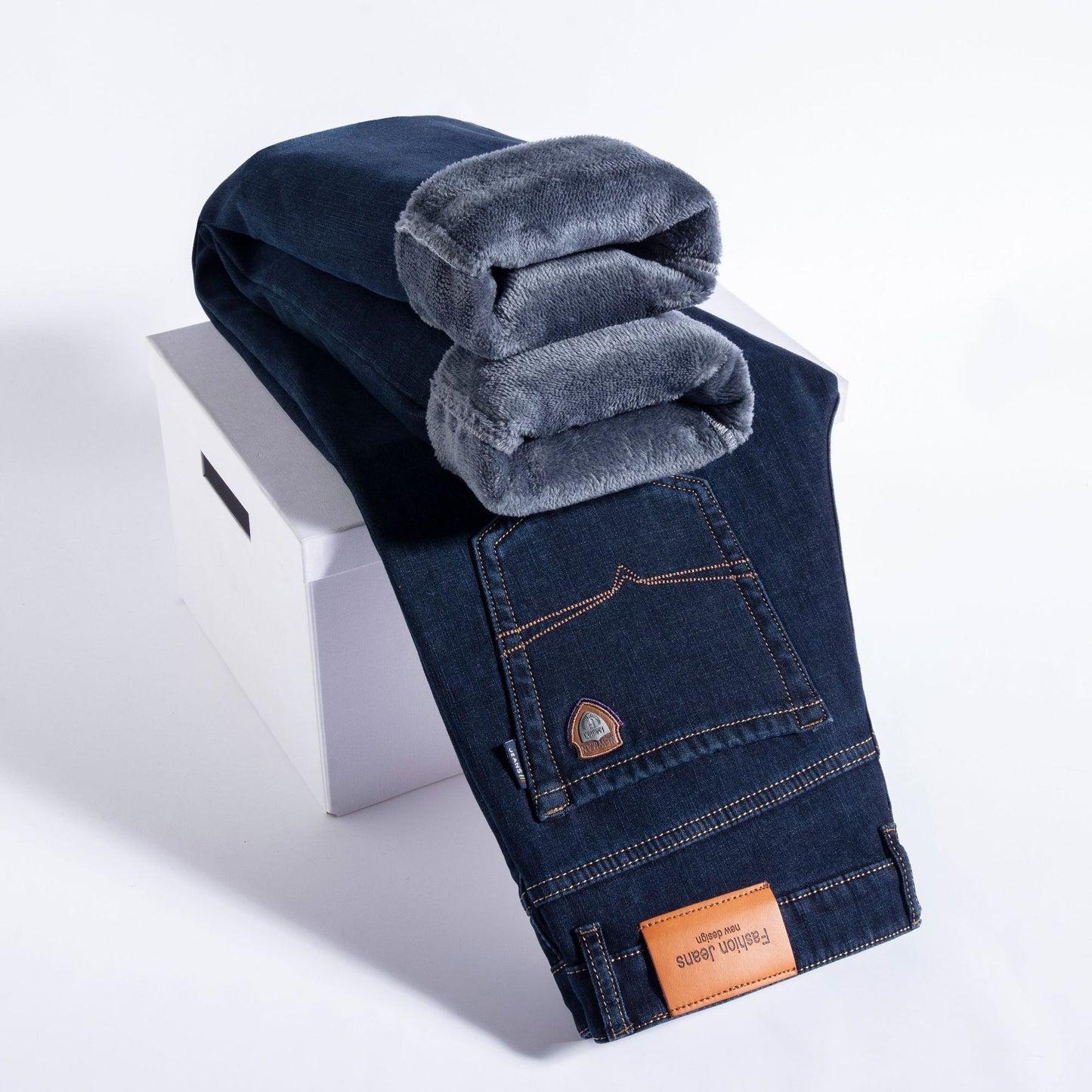 Men’s Fleece-Lined Straight Leg Jeans – Loose Fit Plus Size Winter Denim