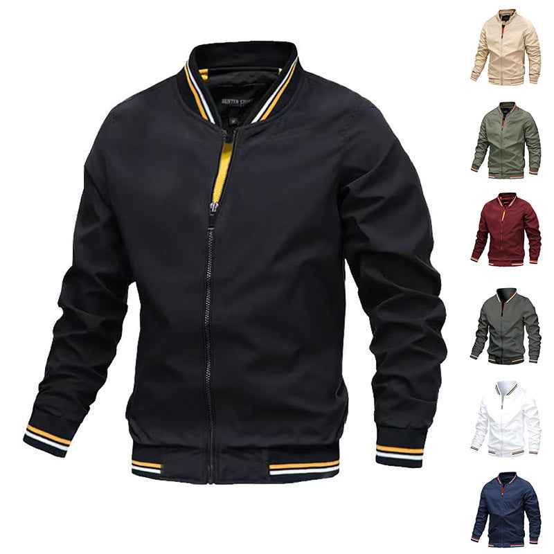 Men’s Striped Zip-Up Bomber Jacket – Casual Lightweight Baseball-Style Outerwear for Spring & Fall
