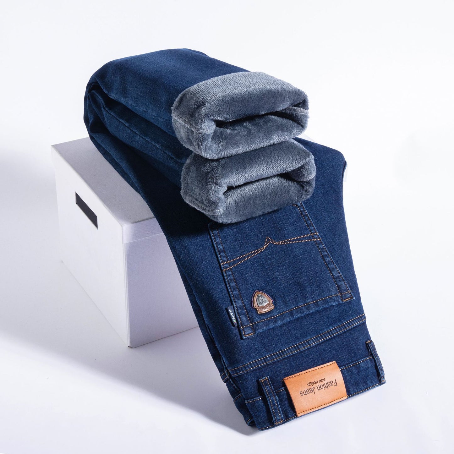 Men’s Fleece-Lined Straight Leg Jeans – Loose Fit Plus Size Winter Denim