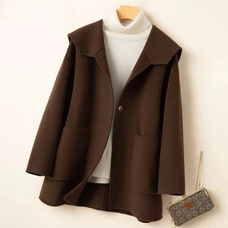 Women’s Reversible Cashmere Coat – Plus Size Loose Fit Jacket with Sailor Collar