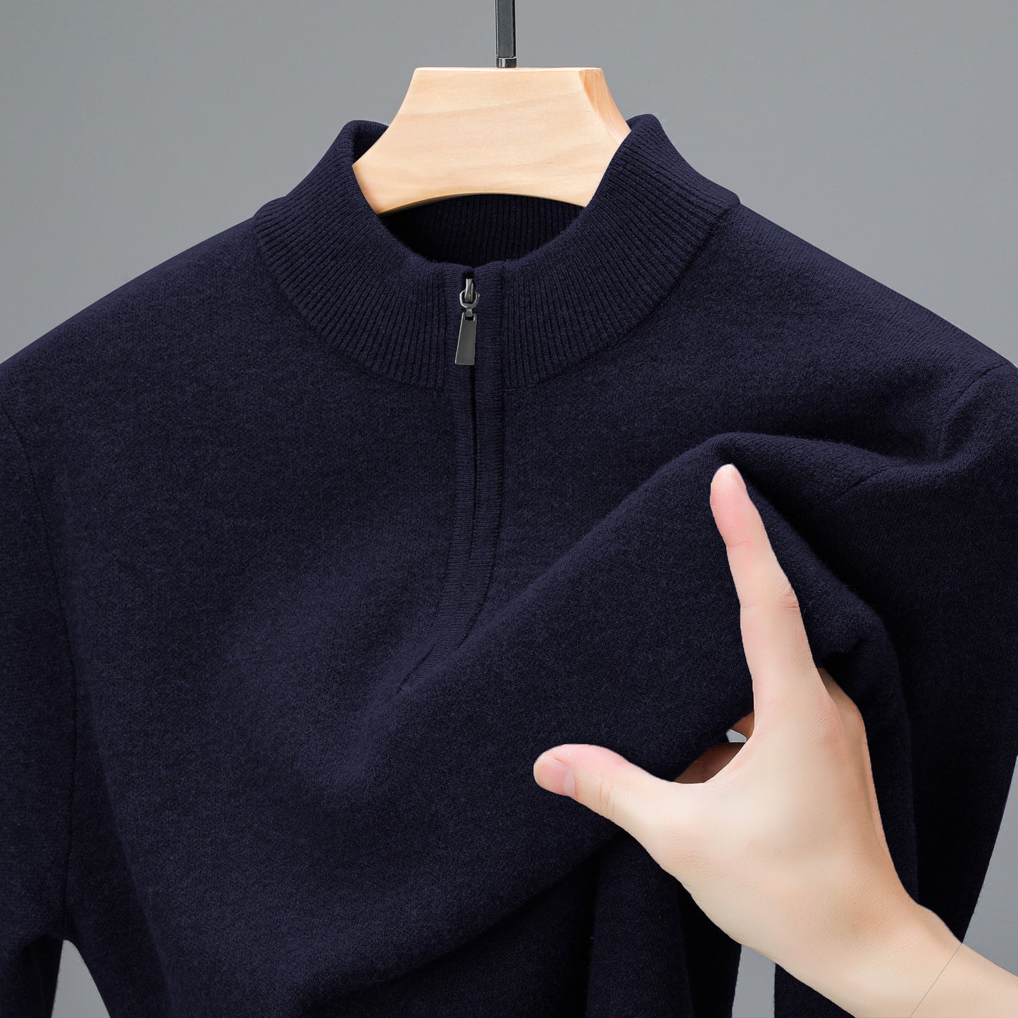 Men’s Half-Zip Sweater – Thick Warm Knit Pullover, High Collar, Solid Color, Middle-Aged Men’s Casual Winter Top