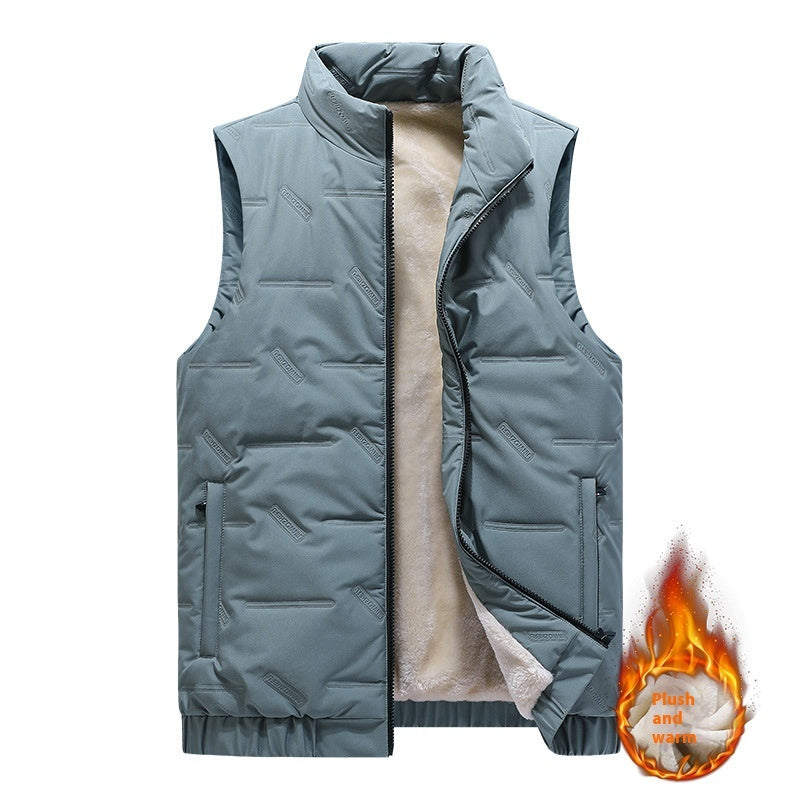 Men’s Fleece-Lined Cotton Vest – Thick Warm Sleeveless Jacket with Stand Collar for Autumn & Winter