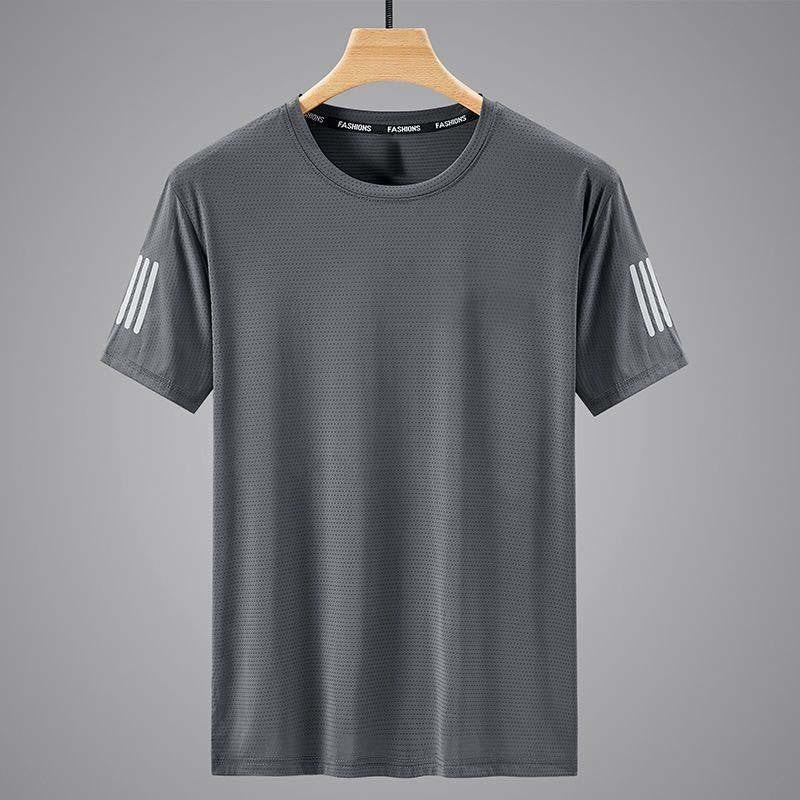 Men’s Summer Ice Silk T-Shirt – Solid Color Round Neck Sporty Casual Top