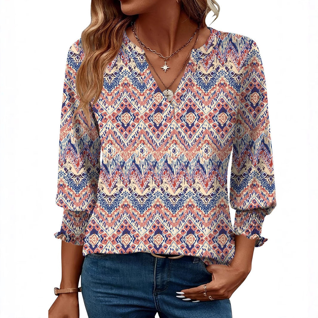Women’s Three-Quarter Sleeve Floral Print Casual Shirt – Stylish Everyday Top