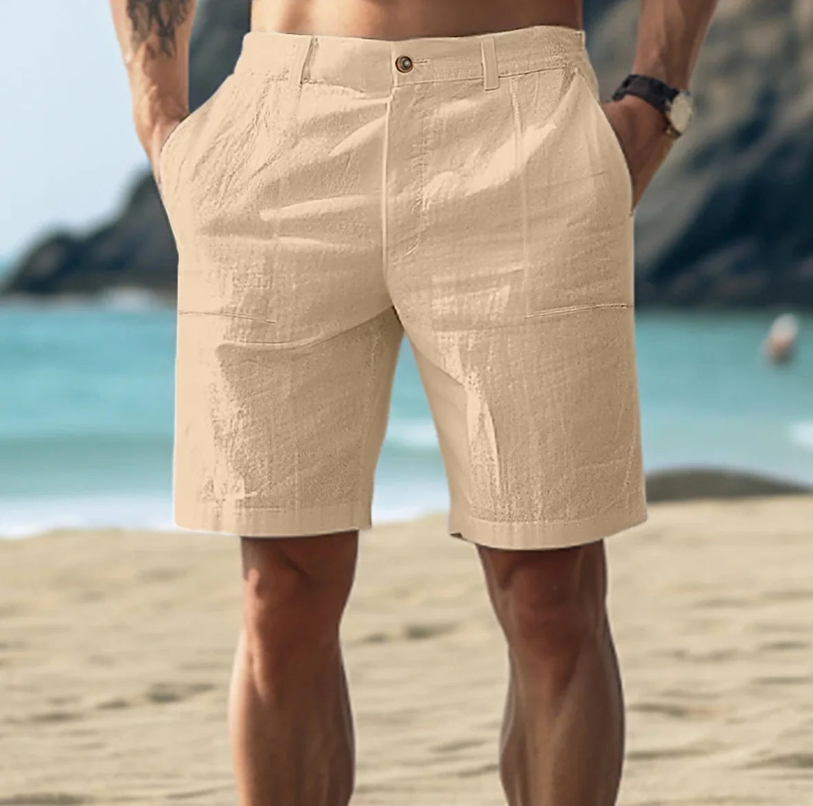 Men’s Cotton-Linen Casual Pants – Lightweight Five-Point Capri Trousers