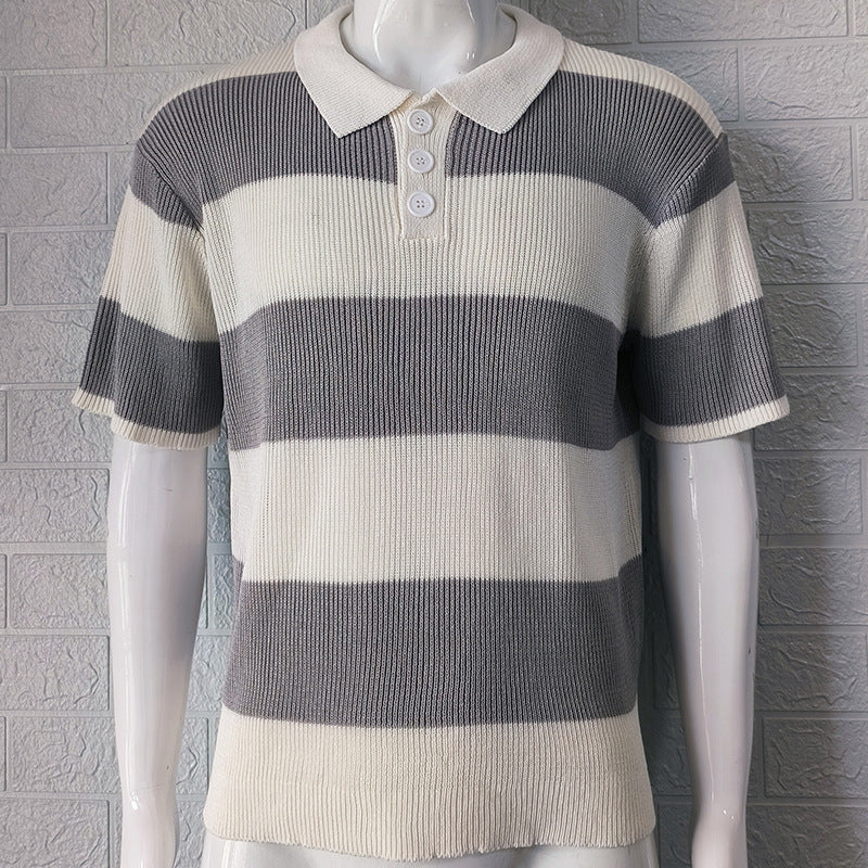 Men’s Summer Lapel Short Sleeve Sweater – Lightweight Casual Knit Top