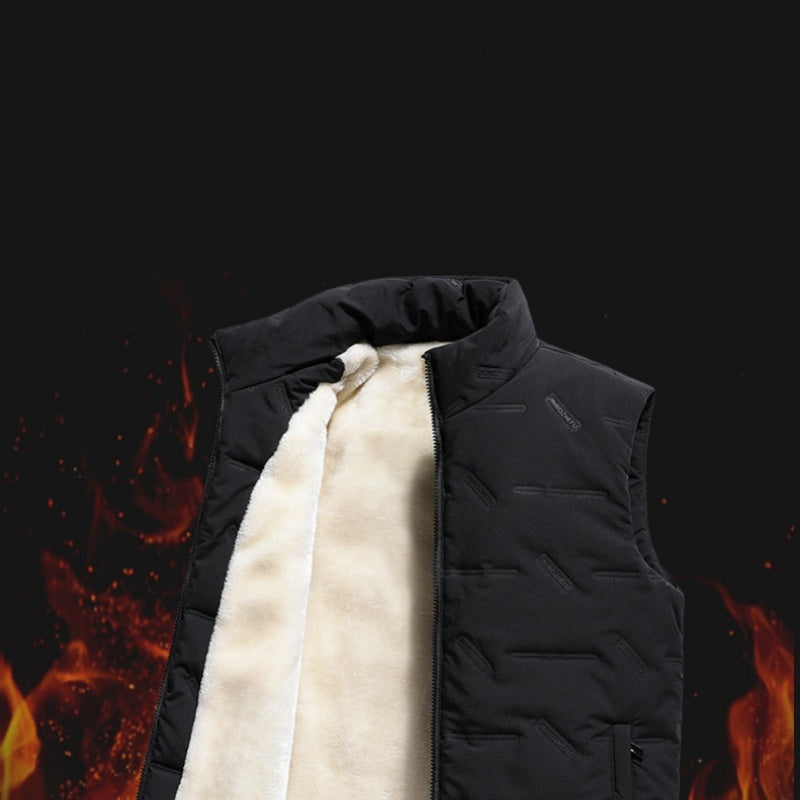 Men’s Fleece-Lined Cotton Vest – Thick Warm Sleeveless Jacket with Stand Collar for Autumn & Winter