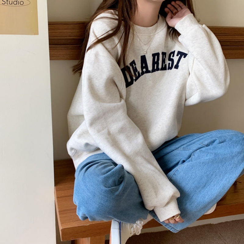 Women's Plus Velvet Fleece Sweater – Padded Pullover for Autumn & Winter Warmth