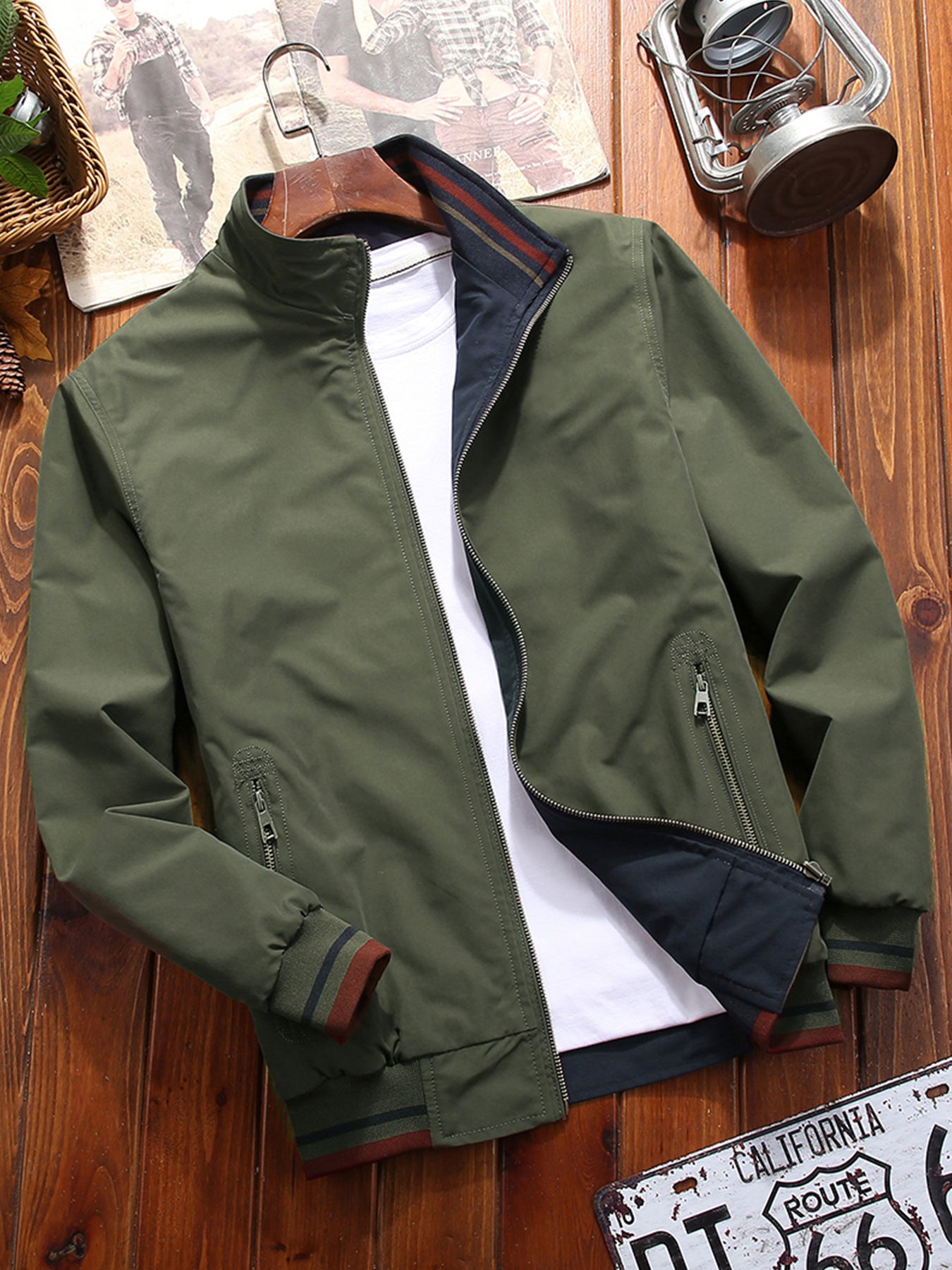 Men’s Reversible Sports Jacket – Stand Collar Casual Zip-Up Outerwear