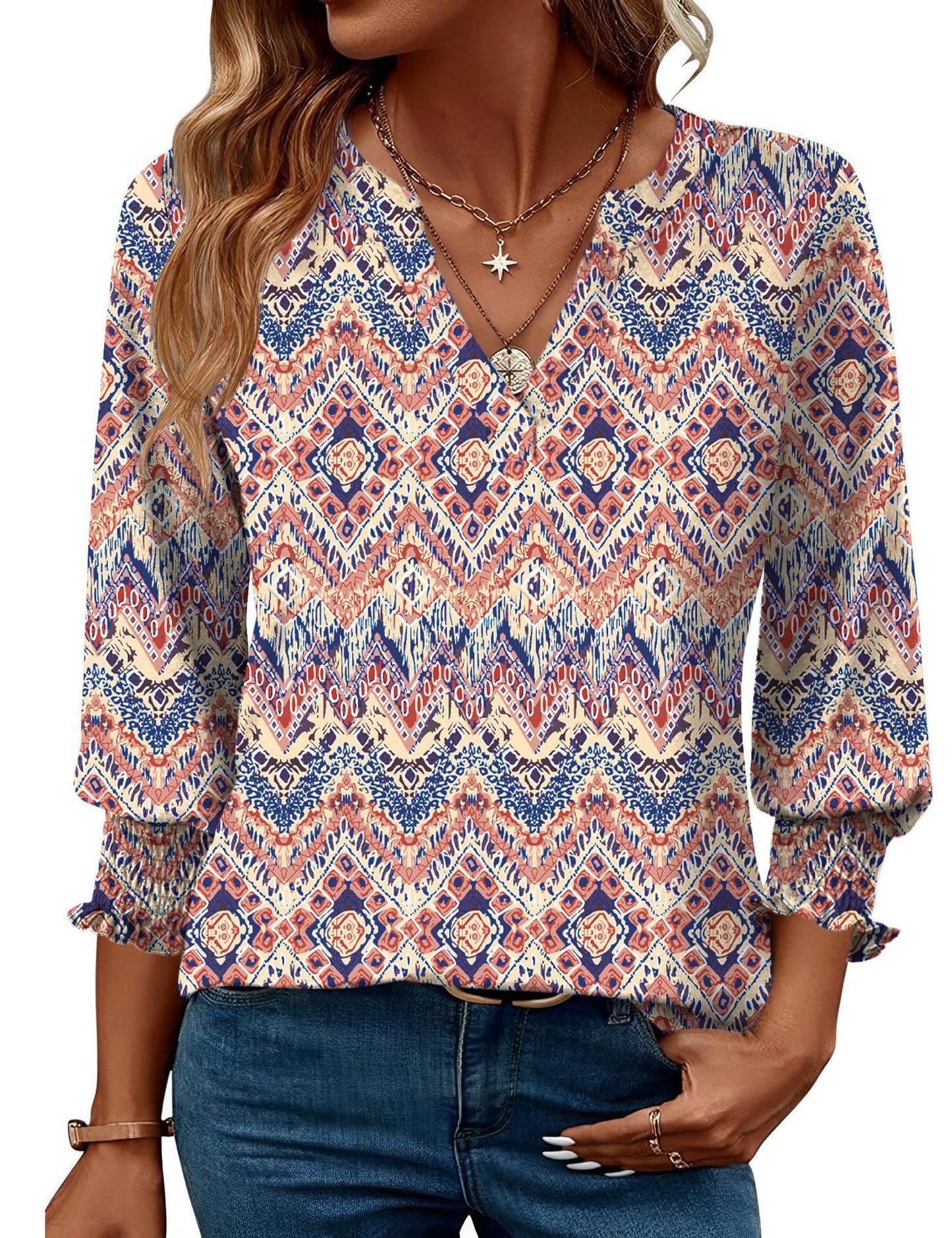 Women’s Three-Quarter Sleeve Floral Print Casual Shirt – Stylish Everyday Top