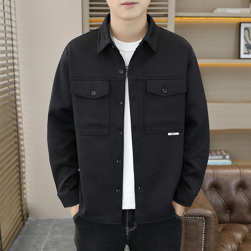 Men’s Twill Knit Lapel Shirt Jacket – Casual Lightweight Coat