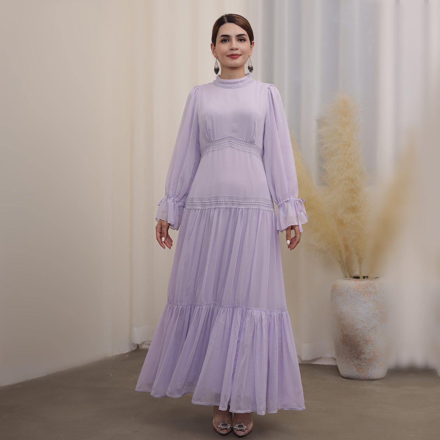 Exquisite Lace Long Dress – Middle Eastern Style Elegant Evening Gown