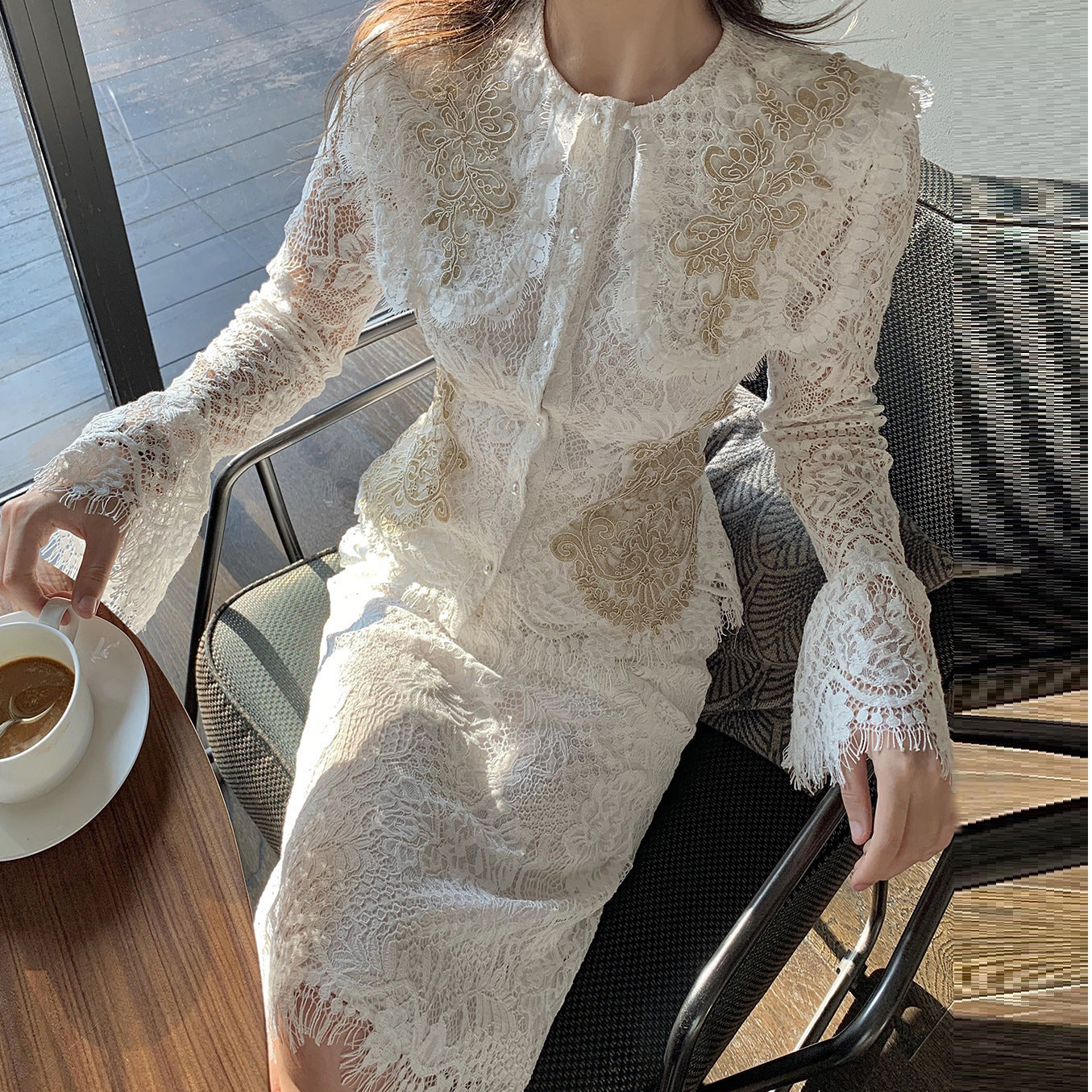 Women’s White Lace Suit – Elegant Minority Fashion Socialite Outfit