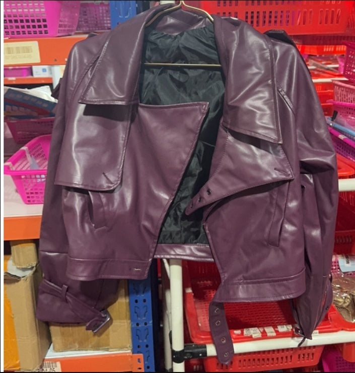 Women’s Cropped Loose Lapel Leather Jacket – Trendy Streetwear Outerwear