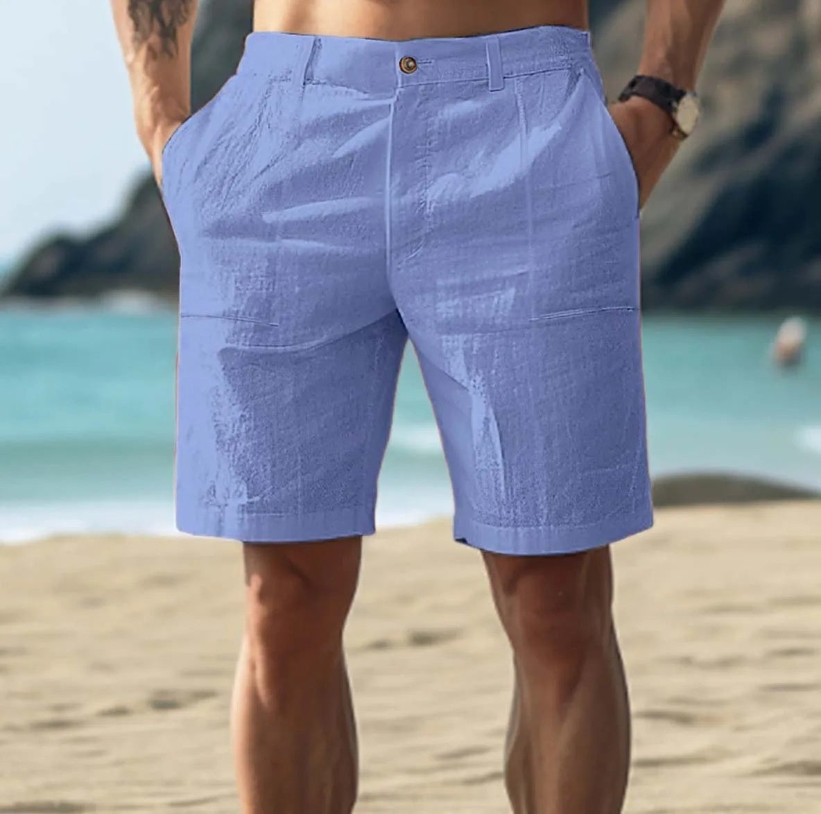 Men’s Cotton-Linen Casual Pants – Lightweight Five-Point Capri Trousers