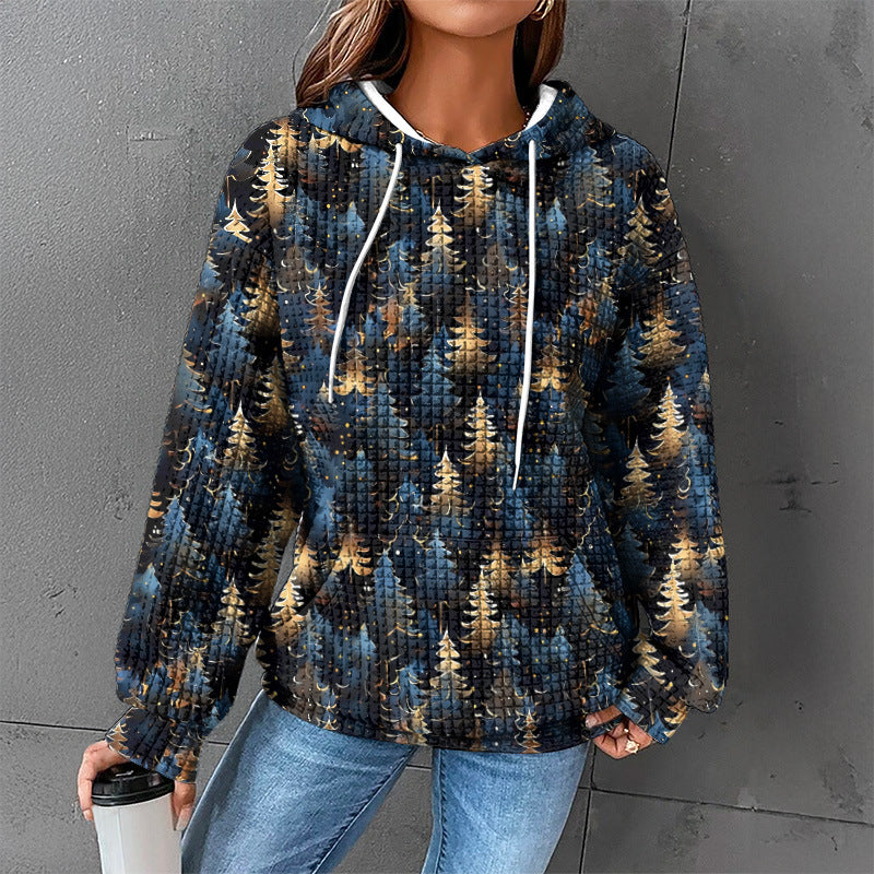 Women’s Waffle Knit Hoodie Sweater – Cozy Textured Pullover for Winter 2025