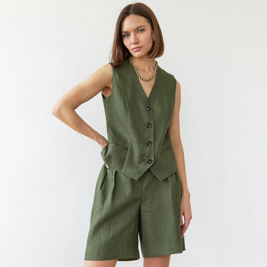 Women’s Casual V-Neck Vest & Shorts Set – Stylish Summer Outfit