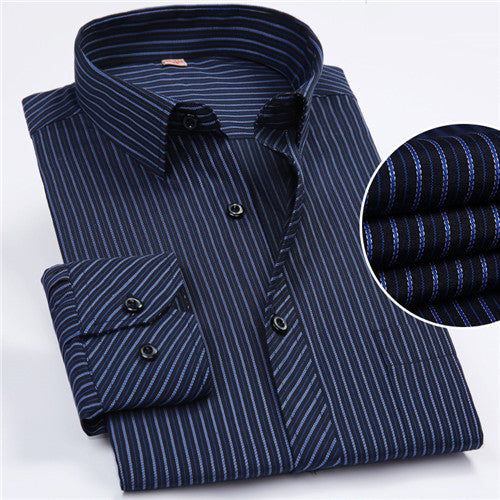 Men’s Striped Button-Up Work Shirt – Casual Long Sleeve Office Wear