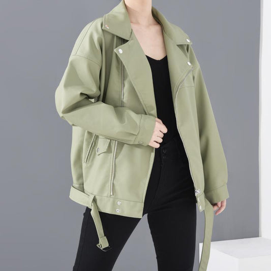 Women's Faux Leather Motorcycle Jacket – Biker-Style Outerwear for Students & Casual Streetwear