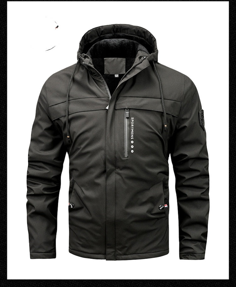 Men’s Plus Size Fleece Hooded Winter Jacket – Warm Outdoor Softshell Coat for Casual Wear