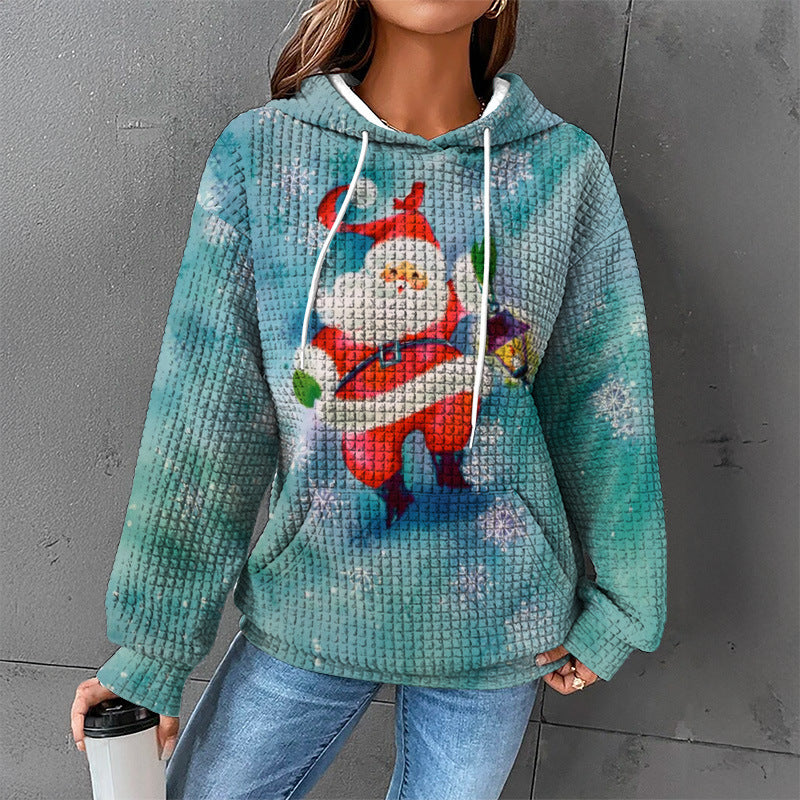 Women’s Waffle Knit Hoodie Sweater – Cozy Textured Pullover for Winter 2025