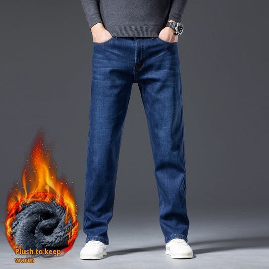 Men’s Fleece-Lined Straight Leg Jeans – Loose Fit Plus Size Winter Denim