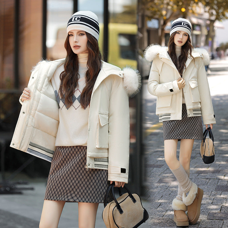 Women’s Thick Russian-Style Cotton Coat – Big Fur Collar Quilted Jacket