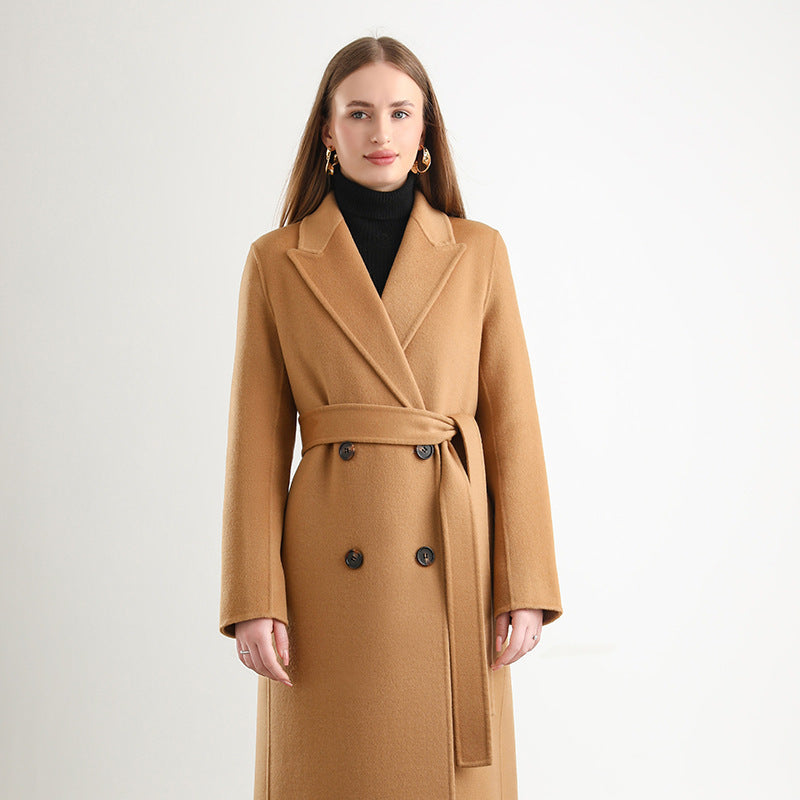 Women’s Mid-Length Wool Overcoat – Elegant Winter Woolen Coat for Cold Weather