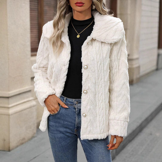 Women’s Plush Fleece Cardigan Coat – Double-Sided Soft Jacket with Large Lapel