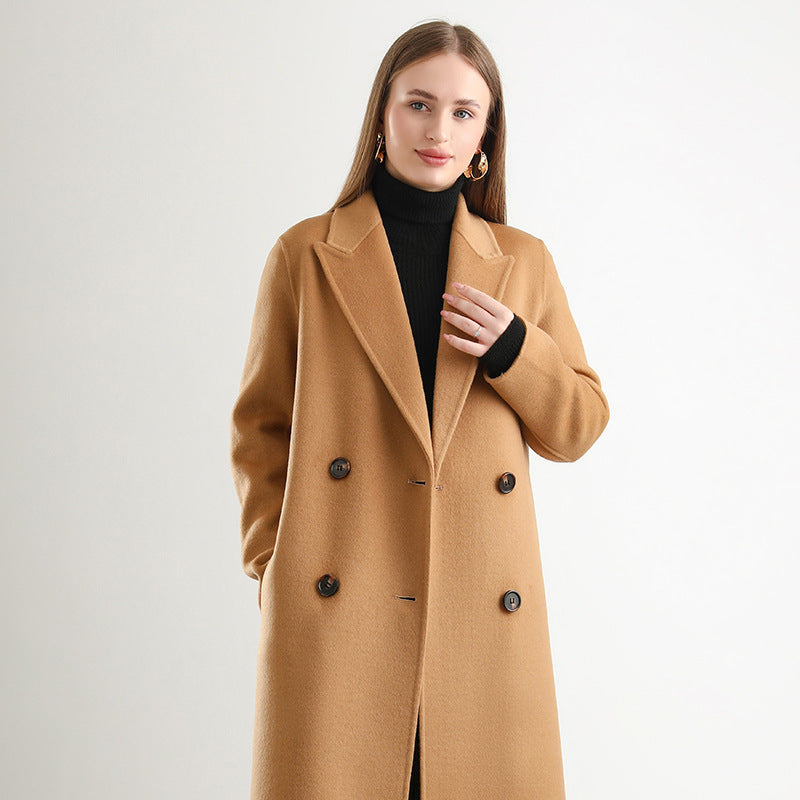 Women’s Mid-Length Wool Overcoat – Elegant Winter Woolen Coat for Cold Weather