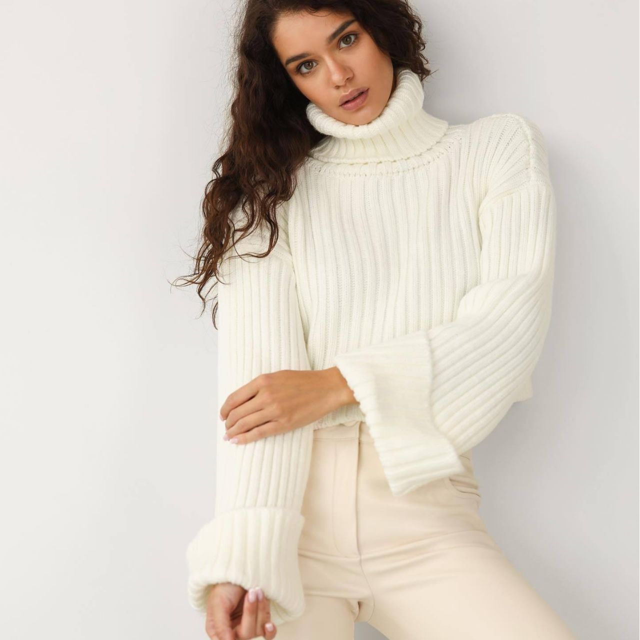 Women’s Striped Turtleneck Sweater – Short Minimalist Knit for Trendy Winter 2025
