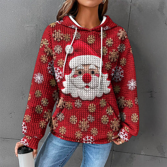 Women’s Waffle Knit Hoodie Sweater – Cozy Textured Pullover for Winter 2025