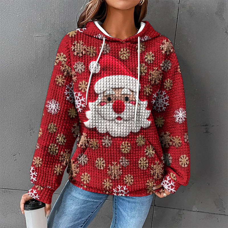 Women’s Waffle Knit Hoodie Sweater – Cozy Textured Pullover for Winter 2025