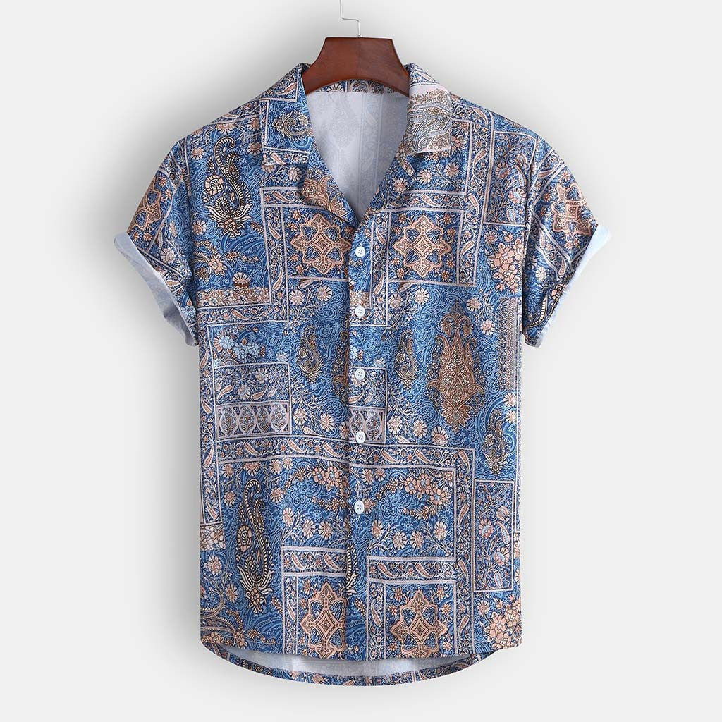 Tropical Beach Print Shirt – Short Sleeve Casual Vacation Wear for Men